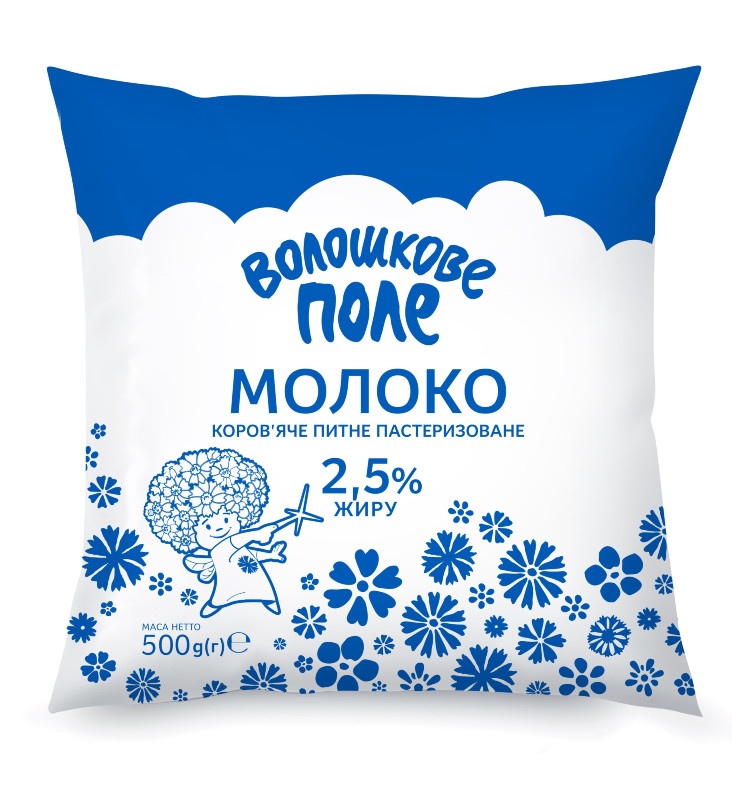 Молоко коров'яче ВОЛОШКОВЕ ПОЛЕ, пастеризоване, 2,5%, 500г